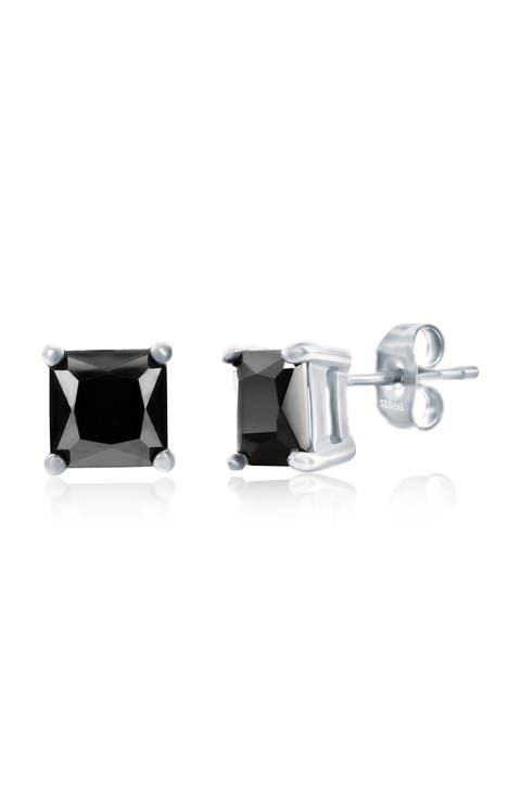 8mm Square Cubic Zirconia Stud Earrings