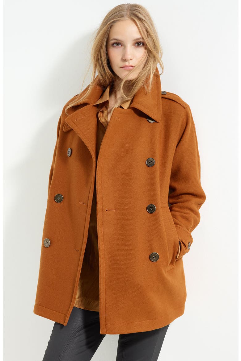 Double Breasted Peacoat, Alternate, color, BARK RED