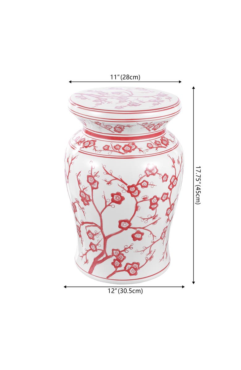 JONATHAN Y Cherry Blossom 17.75" Ceramic Garden Stool, Alternate, color, White/Red