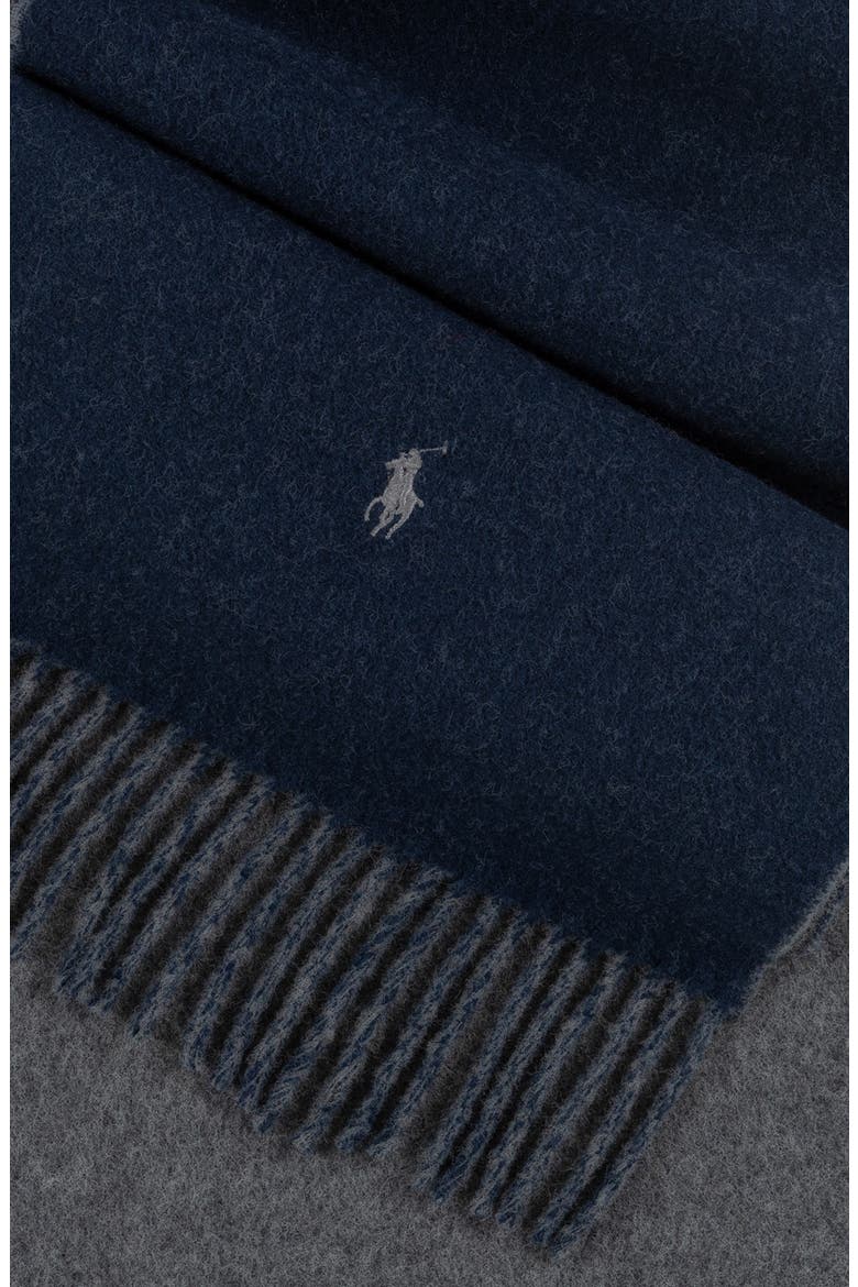 Double Faced Wool Scarf, Alternate, color, NAVY/ CHARCOAL