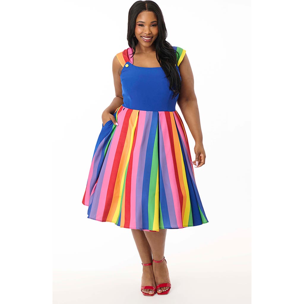 Unique Vintage Plus Size Square Neck Sleeveless Godet Swing Dress