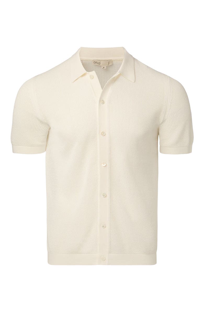 Onia Crochet Knit Button Up Short Sleeve Shirt, Alternate, color, Egret