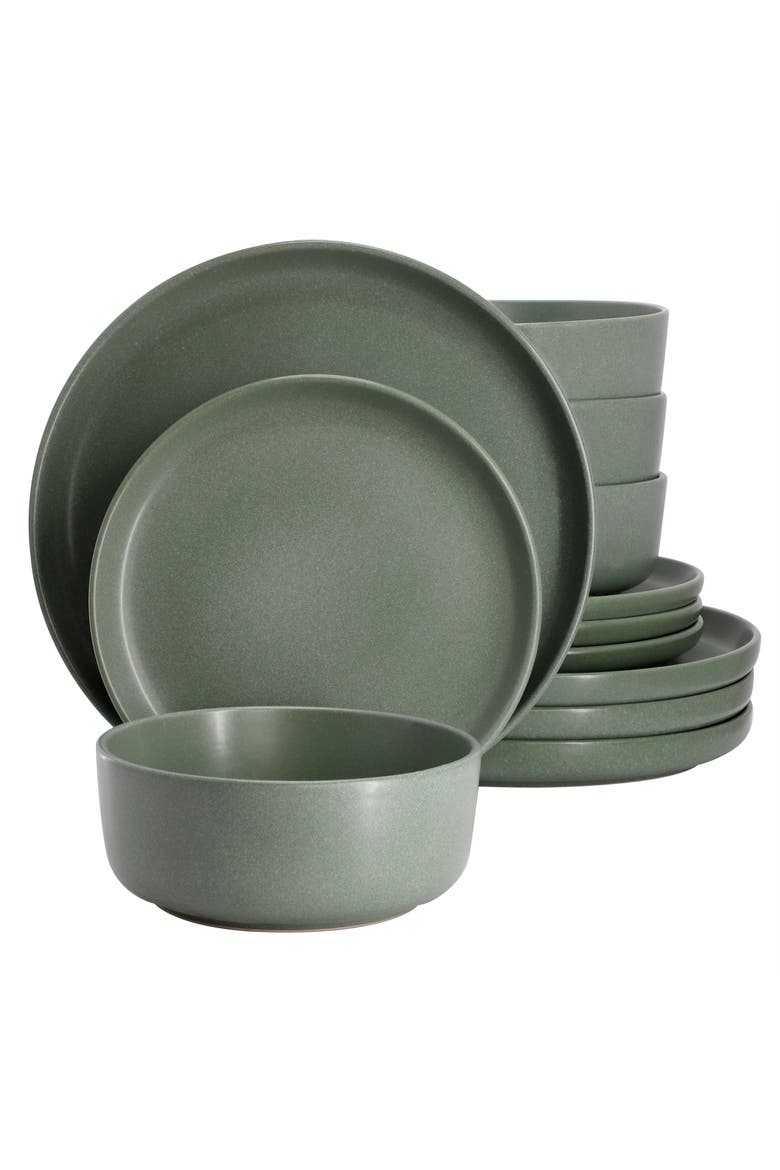 Bryant Park 12 Piece Reactive Stoneware Dinnerware Set, Main, color, Sage Green