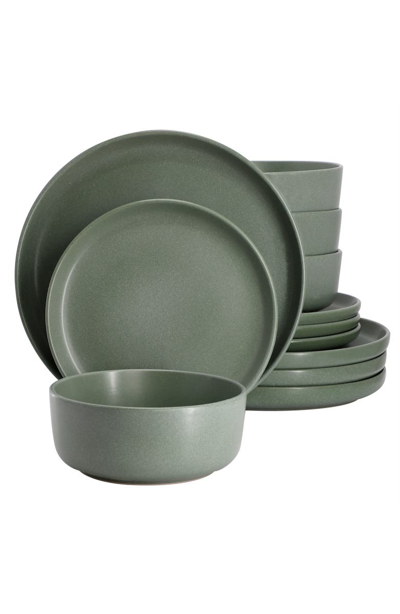 Soho Lounge Bryant Park 12 Piece Reactive Stoneware Dinnerware Set, Main, color, Sage Green