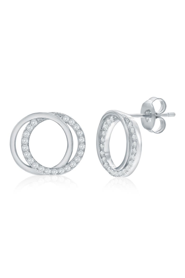 Cubic Zirconia Interlocking Circle Stud Earrings & Pendant Necklace Set, Alternate, color, SILVER