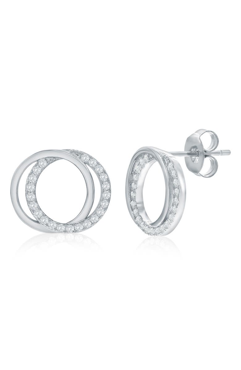 SIMONA Cubic Zirconia Interlocking Circle Stud Earrings & Pendant Necklace Set, Alternate, color, Silver