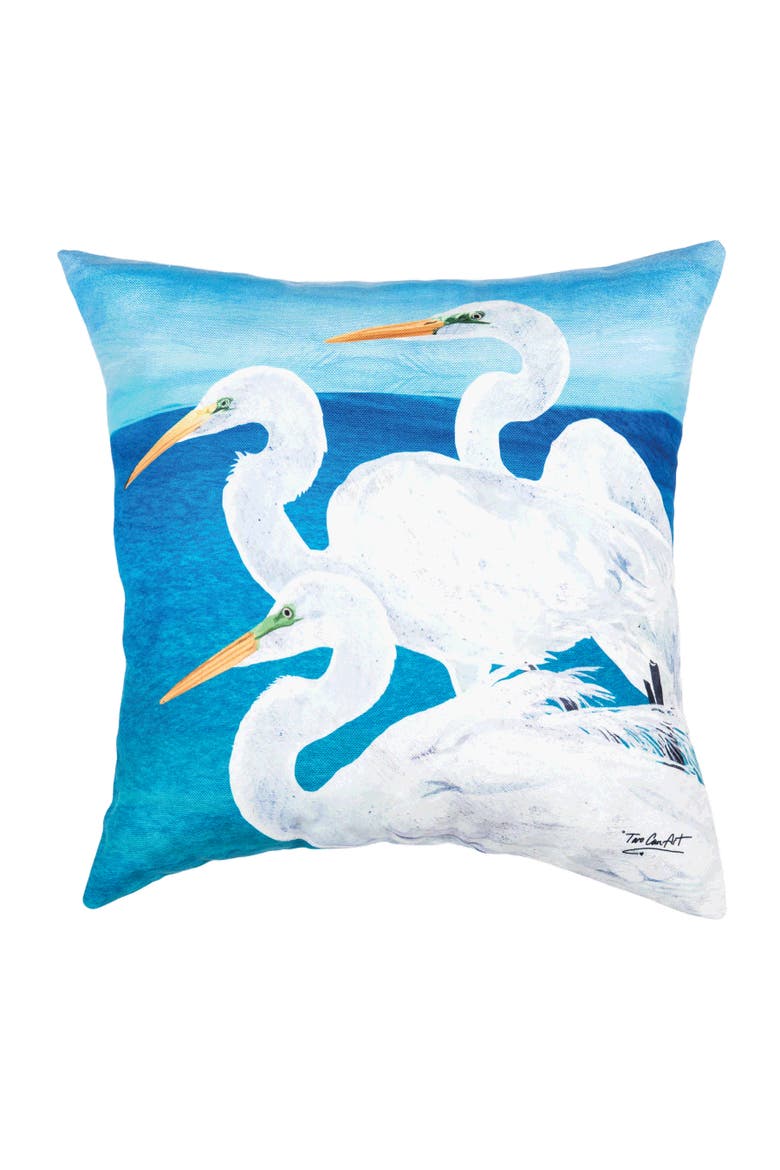 Egret Trio Throw Indoor/Outdoor Accent Throw Pillow 18" x 18", Main, color, Blue
