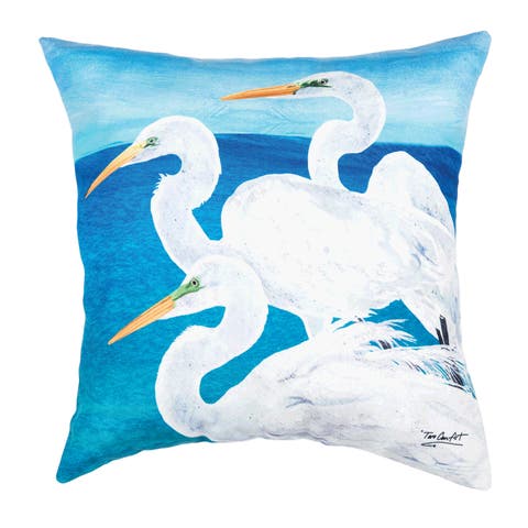 Egret Trio Throw Indoor/Outdoor Accent Throw Pillow 18" x 18"