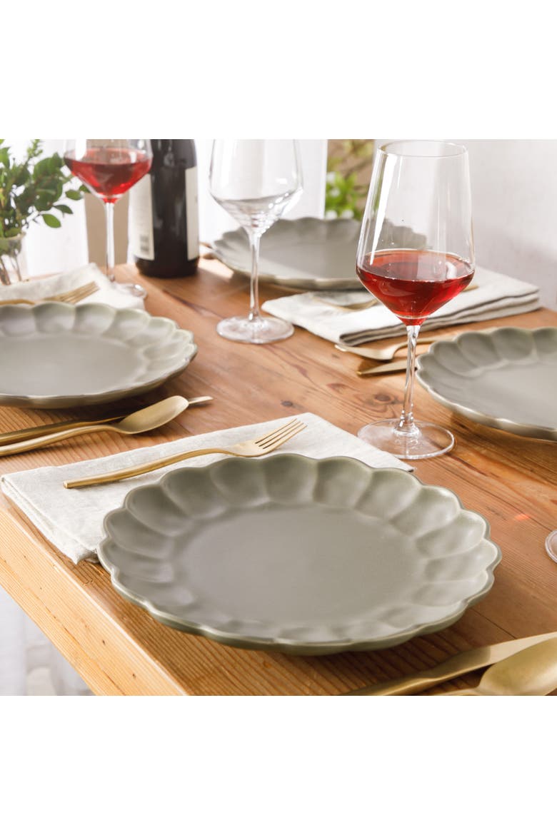 Yuelu Bloom 10.75 Inch Embossed Scallop Dinner Plates Set of 4, Alternate, color, Olive Stone