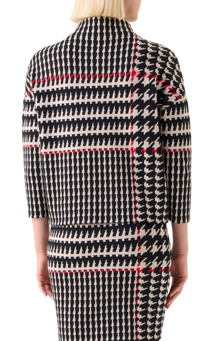 Akris punto Mixed Houndstooth Check Stretch Virgin Wool Sweater, Alternate, color, Black-Cream-Vermillion