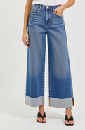Modenaire Wide-Leg Cuffed Jeans with Contrast Raw Hem