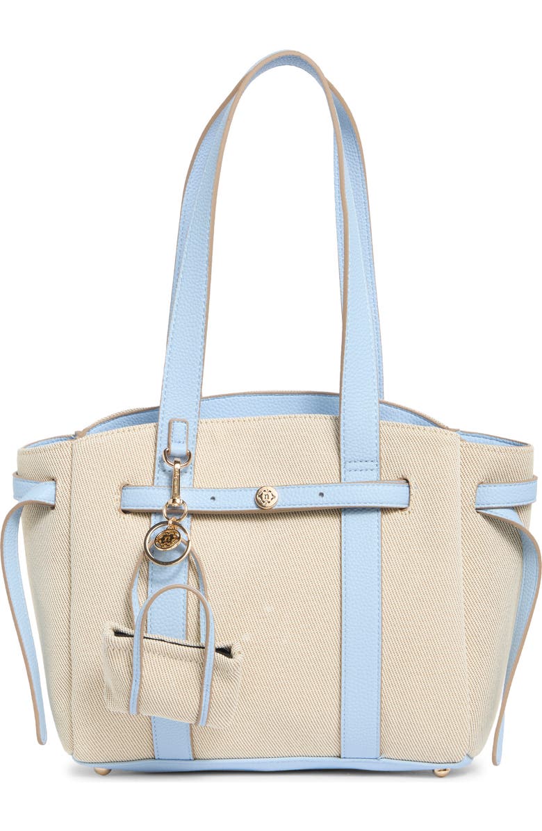 Nanette Lepore Canvas Tote with Microbag Charm, Main, color, Twill-Skyway