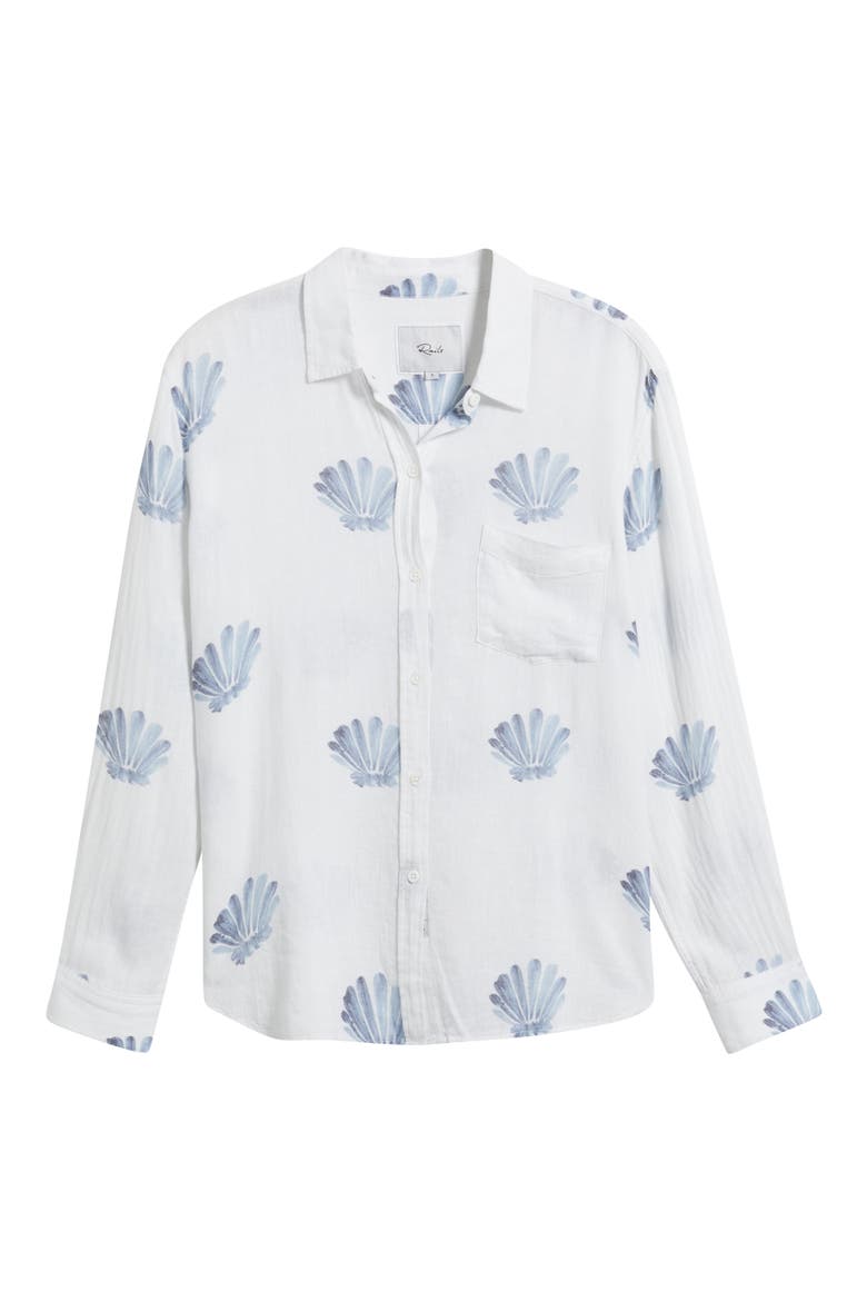 Charli Seashell Print Linen Blend Button-Up Shirt, Alternate, color, BLUE SEASHELLS