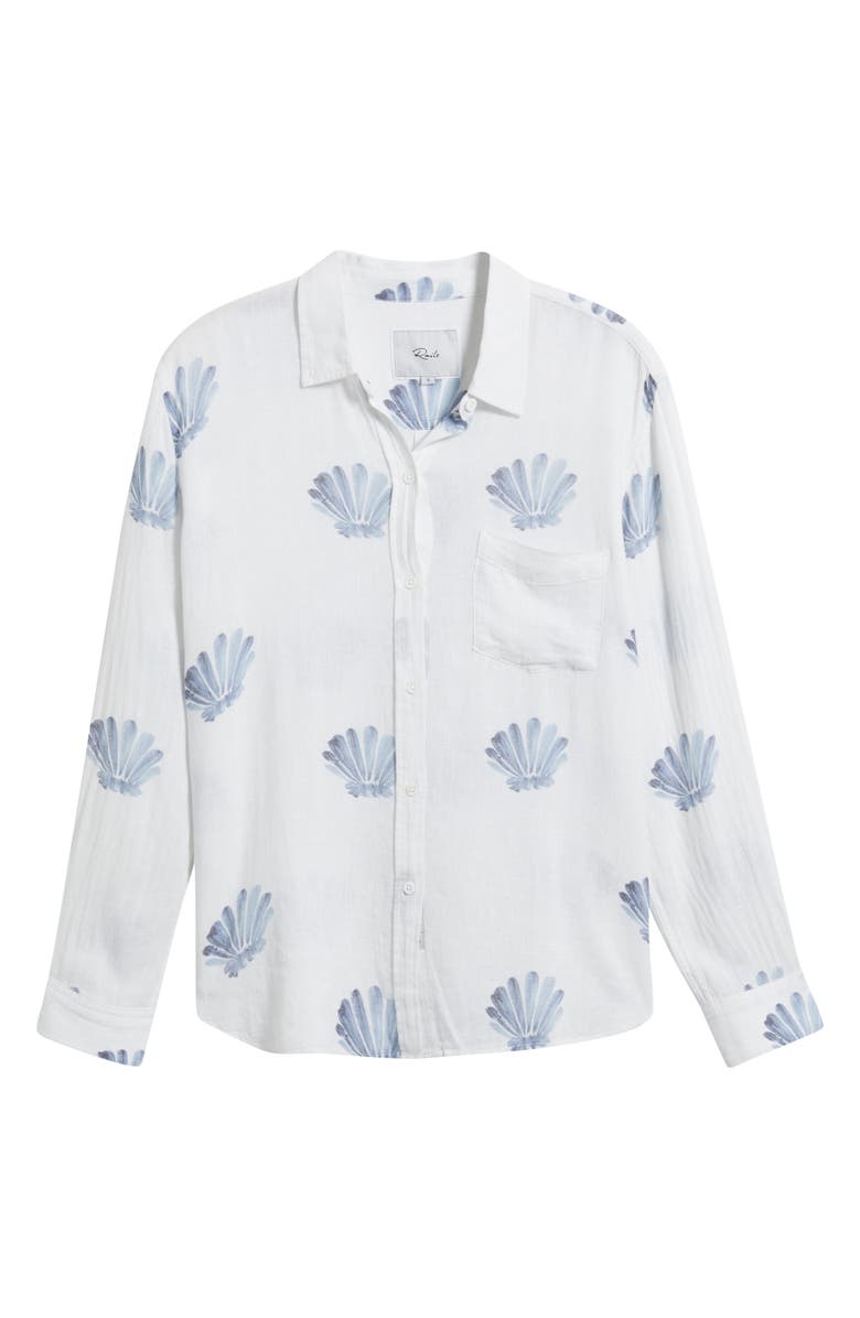 Rails Charli Seashell Print Linen Blend Button-Up Shirt, Alternate, color, Blue Seashells