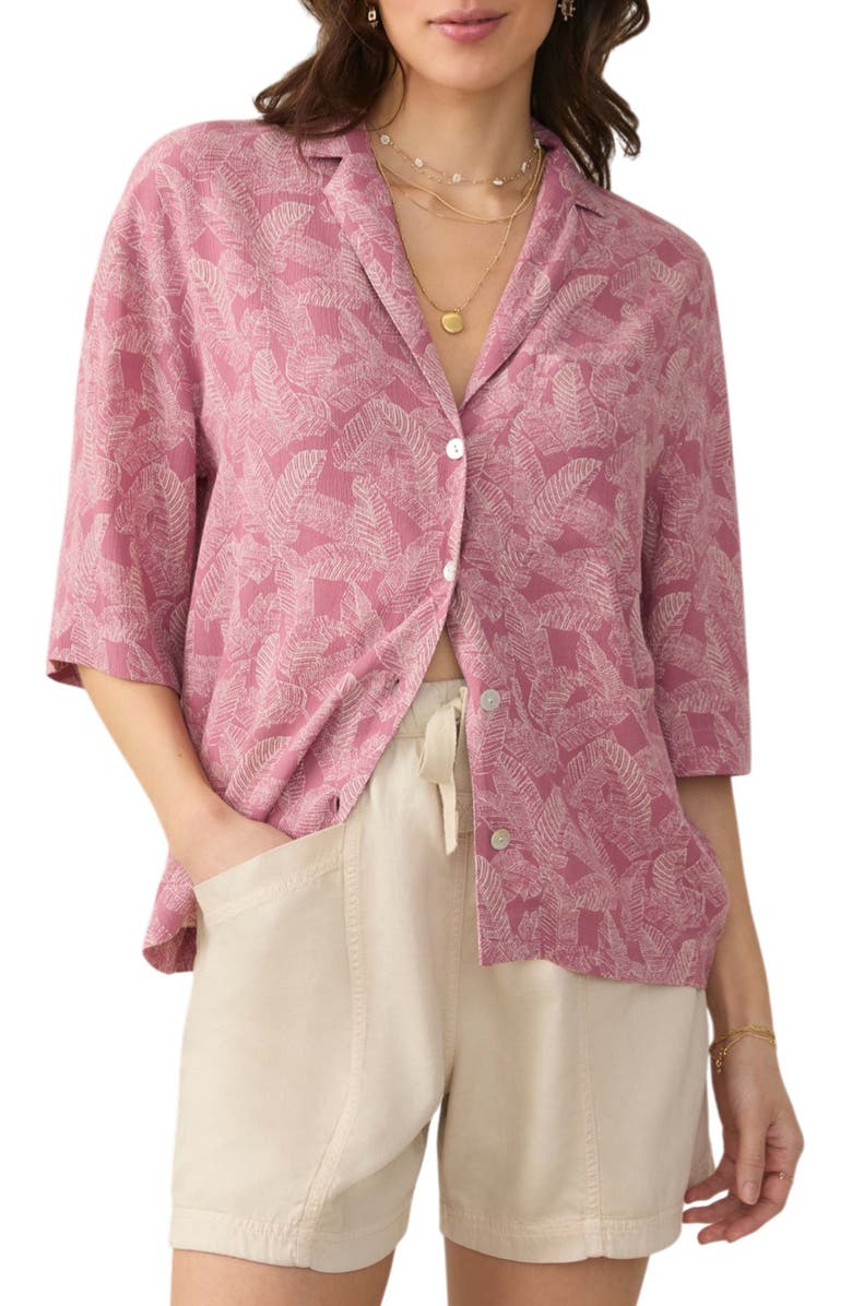 Faherty Cabana Short Sleeve Shirt, Main, color, Dusty Rose Banana Leaf
