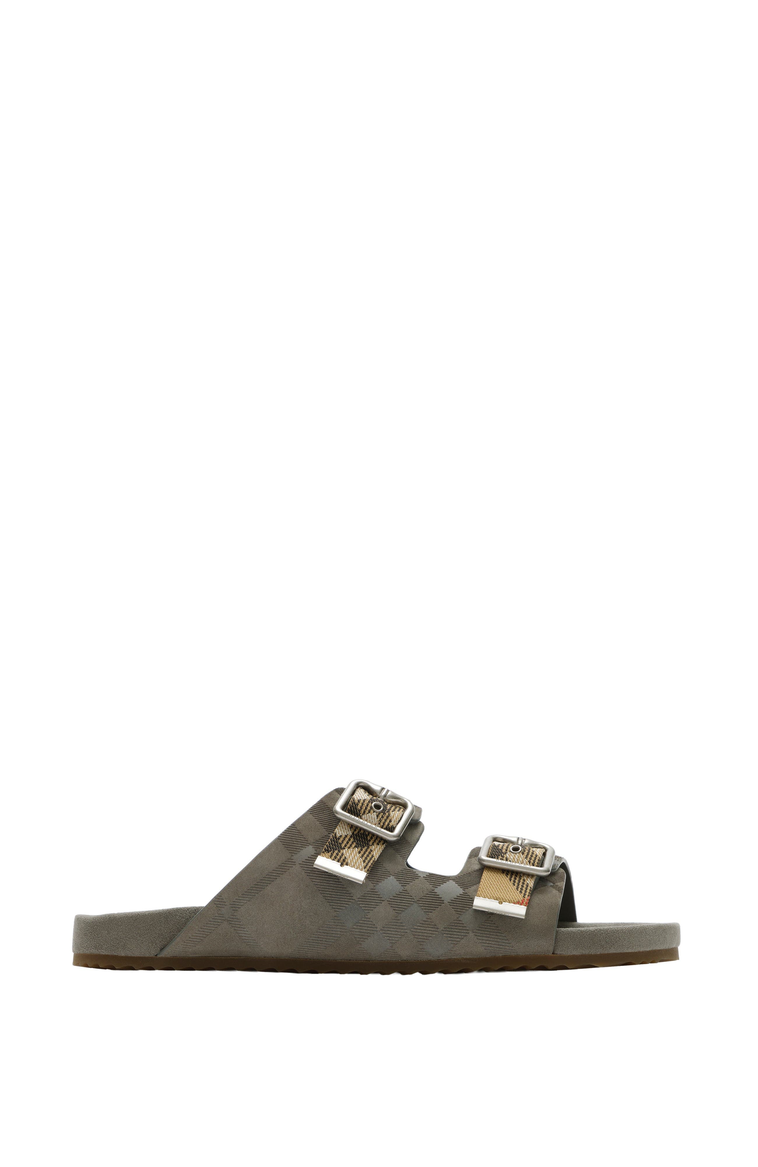 Burberry Check Suede Urchin Sandals, Main, color, Chino Grey