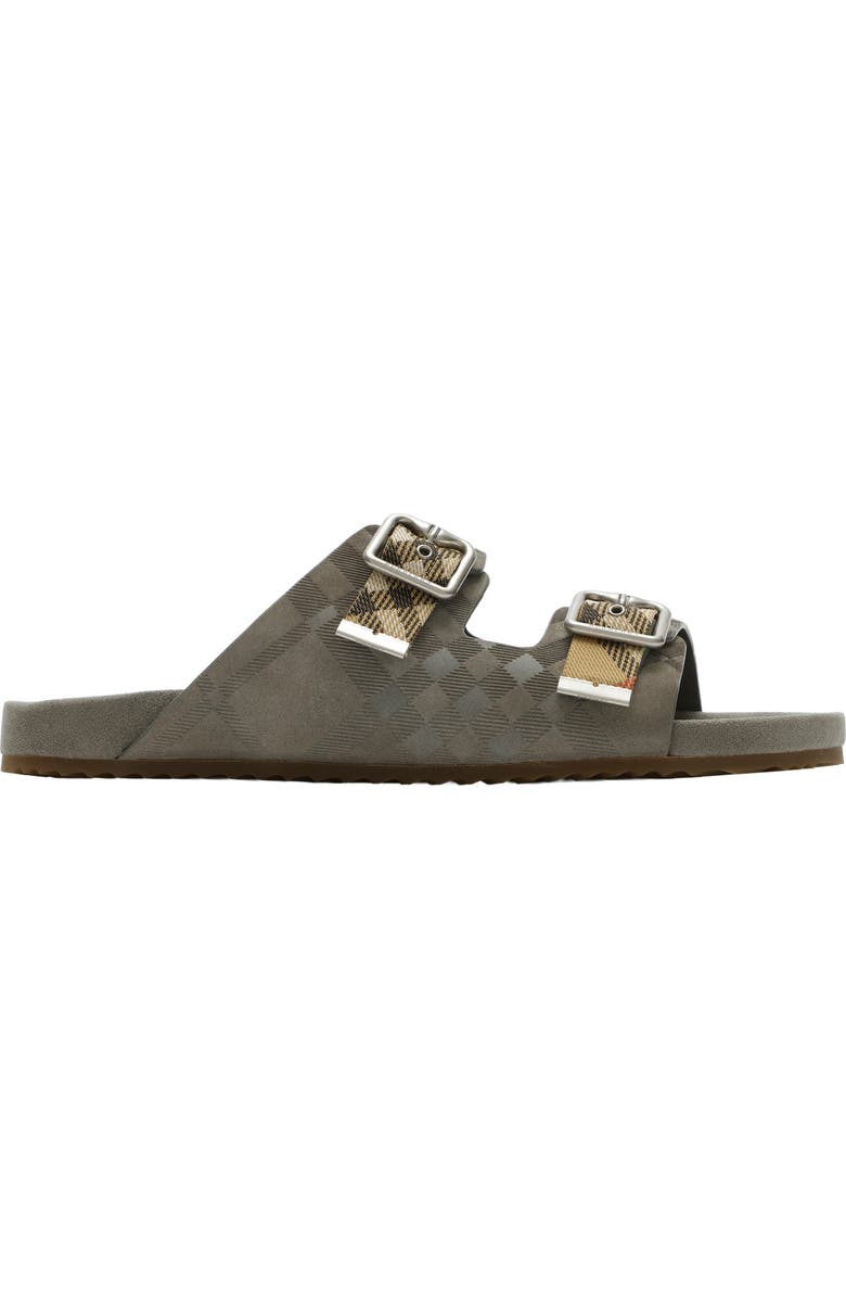 Burberry Check Suede Urchin Sandals, Main, color, Chino Grey
