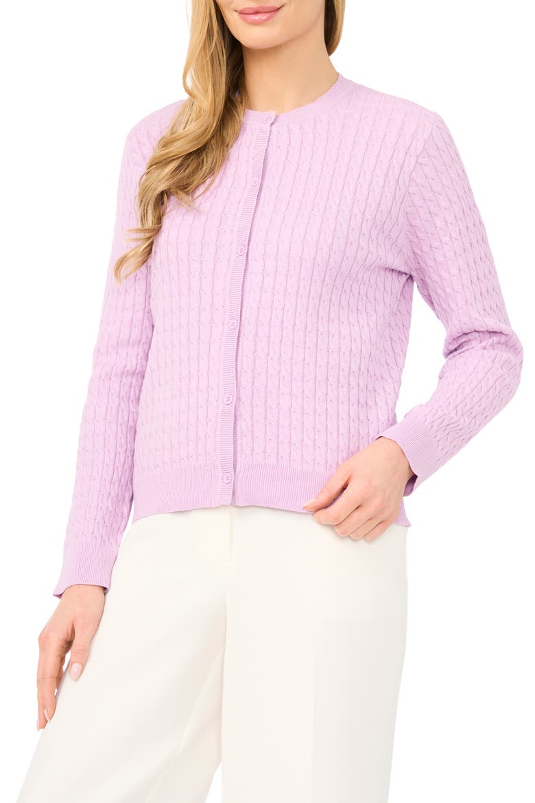 Cable Stitch Cotton Cardigan, Main, color, LAVENDER SUGAR