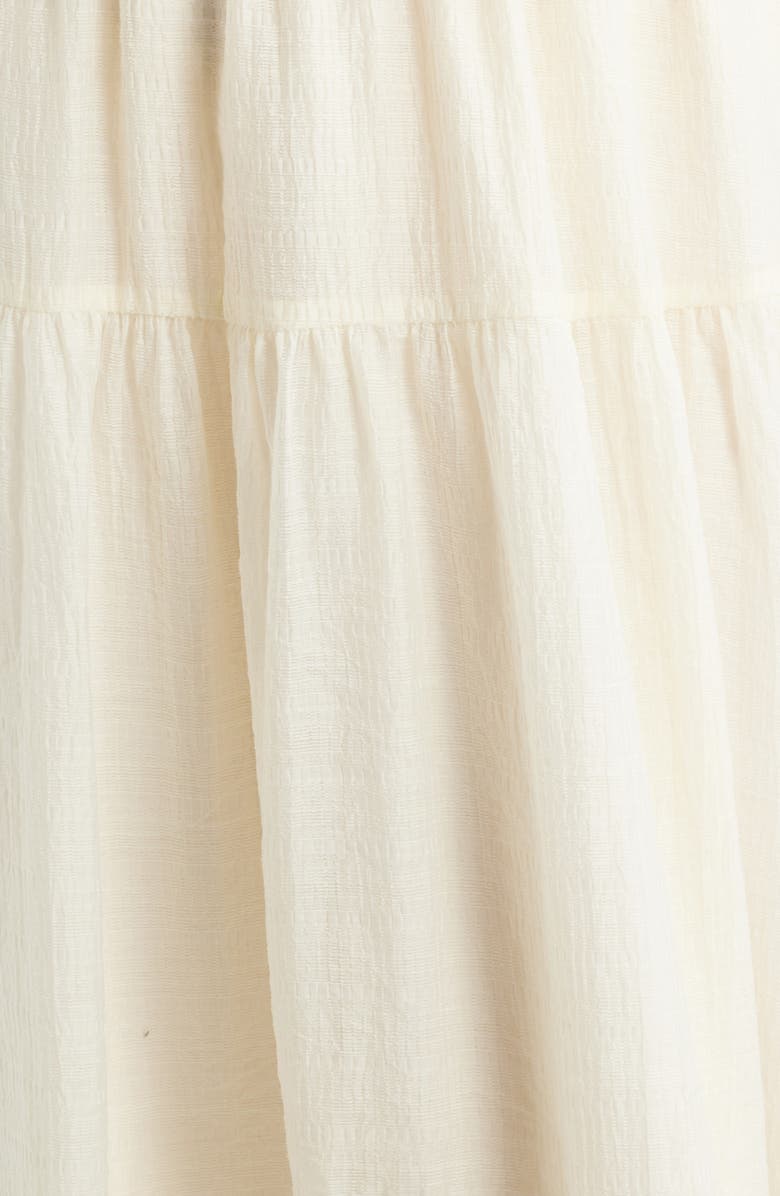 ZOE AND CLAIRE Mixed Media Long Sleeve Scallop Stitch Tiered Midi Dress, Alternate, color, Ivory