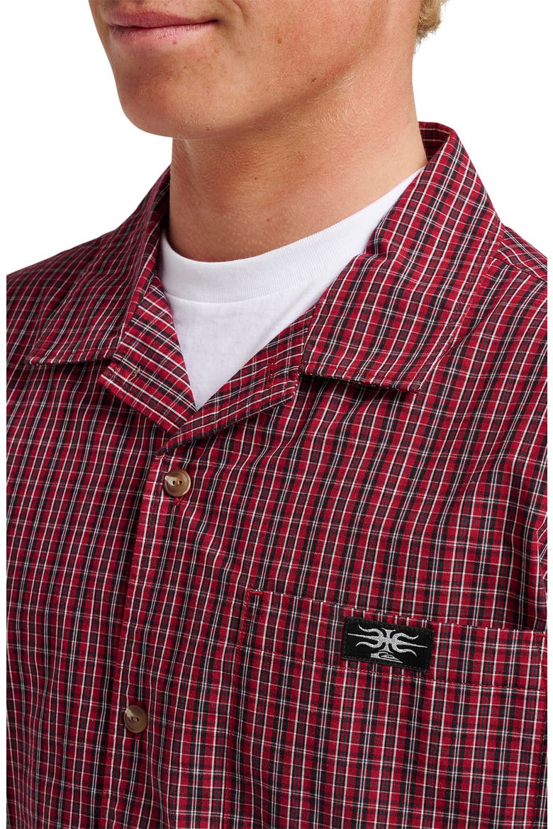 Liquid Metal Plaid Cotton Blend Camp Shirt, Alternate, color, BIKING RED