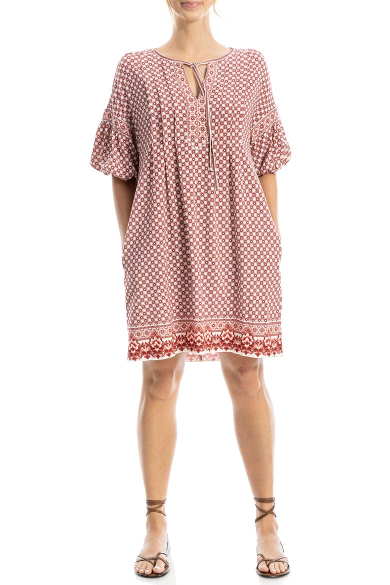 Floral Puff Sleeve Shift Dress, Alternate, color, CREAM/ RED