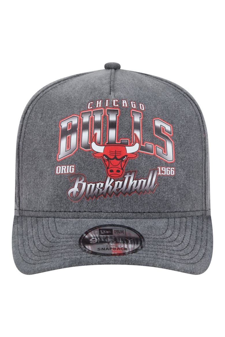 Men's New Era  Charcoal Chicago Bulls Throwback Washed Pre-Curved 9FIFTY Snapback Hat, Alternate, color, Charcoal