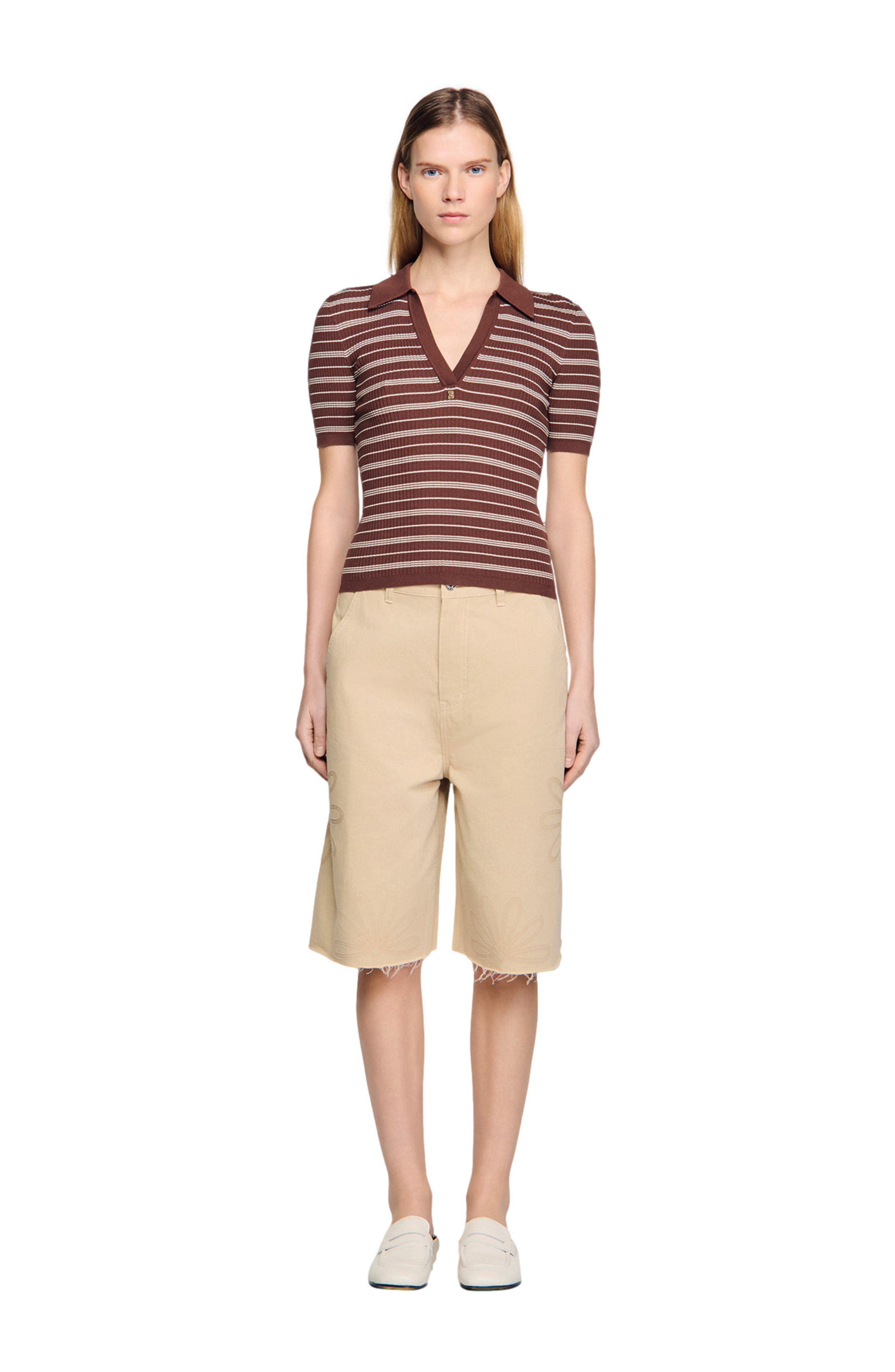 Striped V-neck polo sweater - image 2