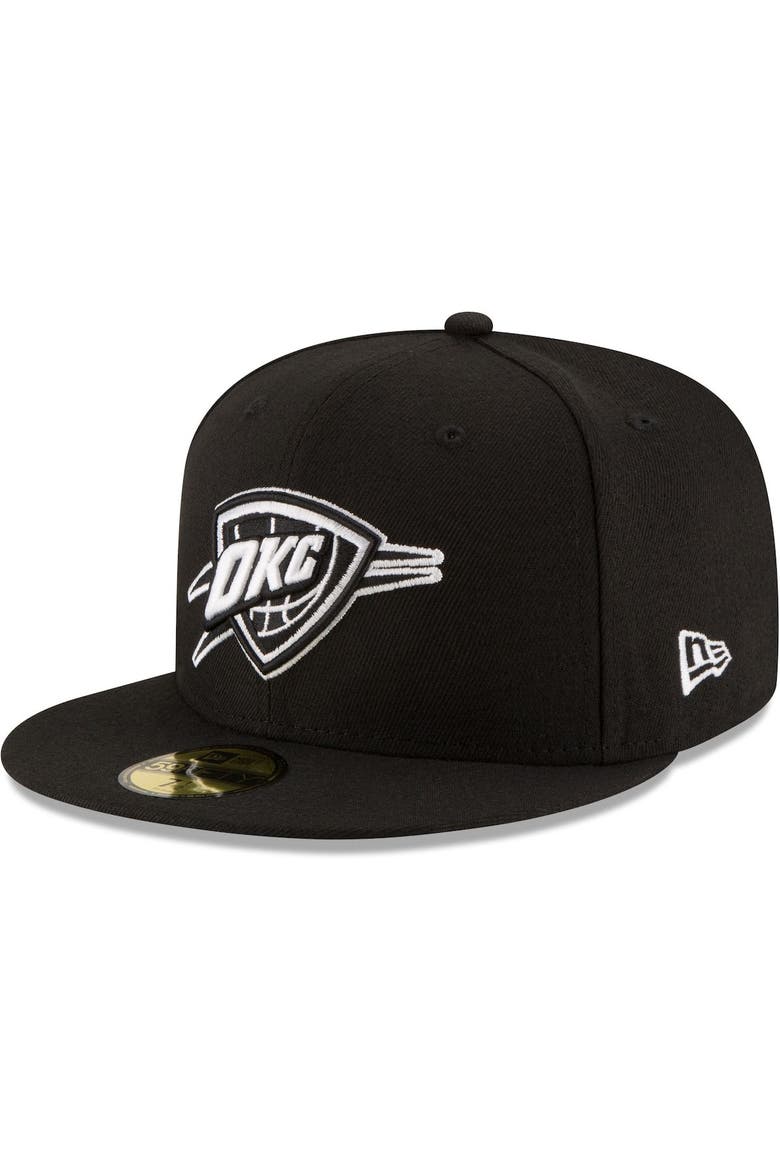 Men's New Era Black Oklahoma City Thunder Black & White Logo 59FIFTY Fitted Hat, Alternate, color, BLACK