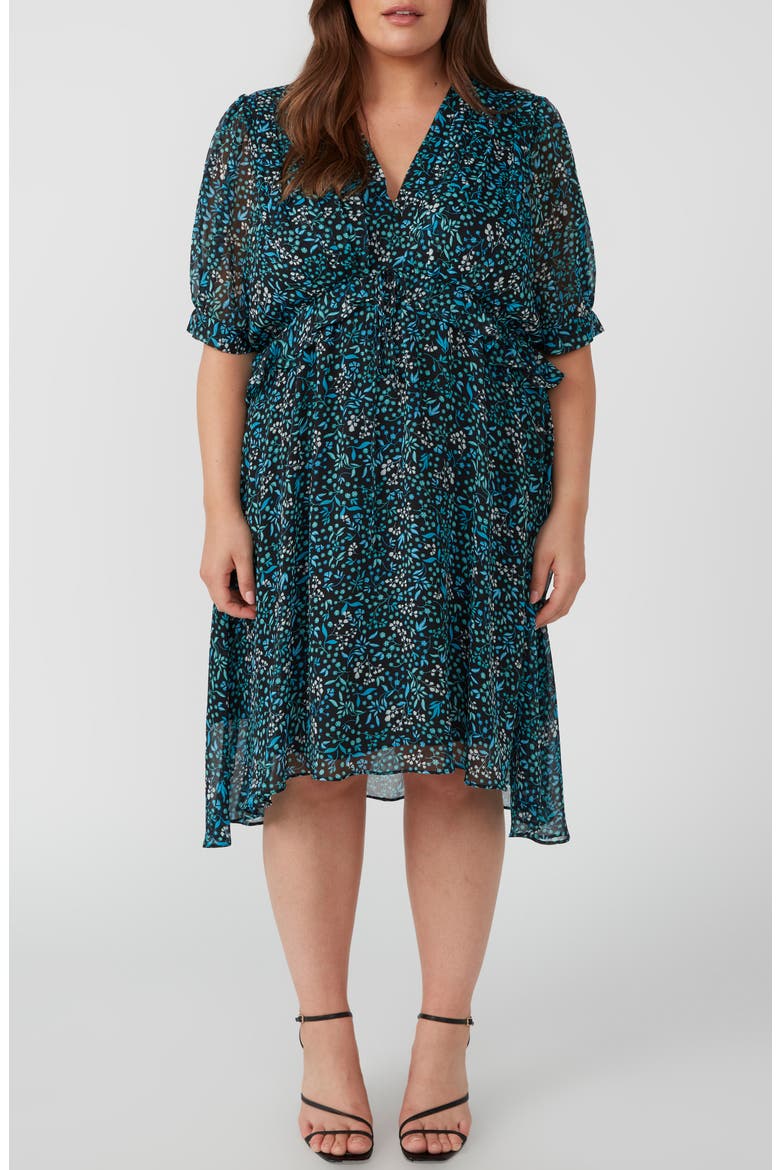 Diane Ruffle Floral Dress, Main, color, BLUE/ TURQUOISE