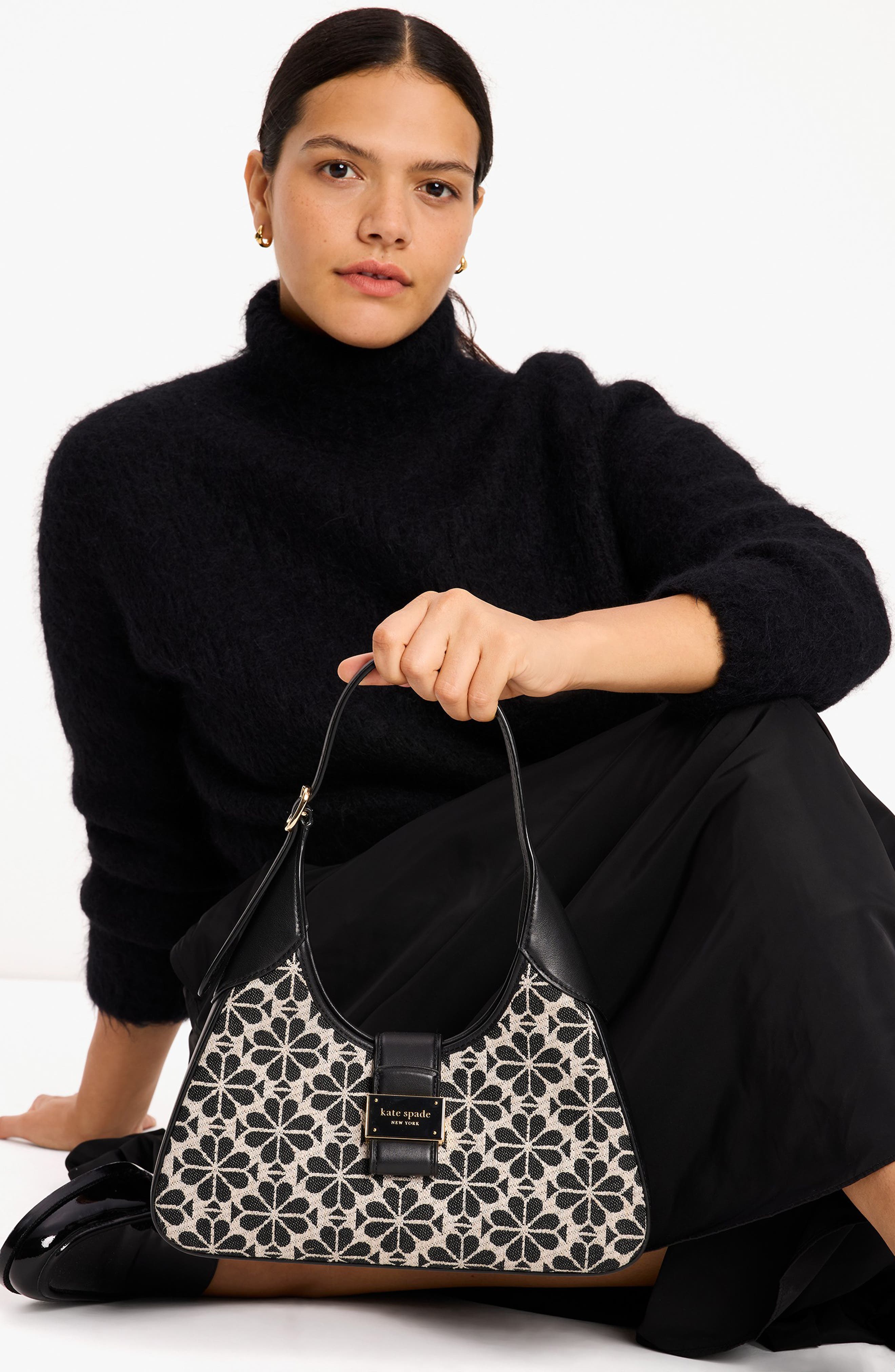 spade floral jacquard shoulder bag, Alternate, color, SAND MULTI