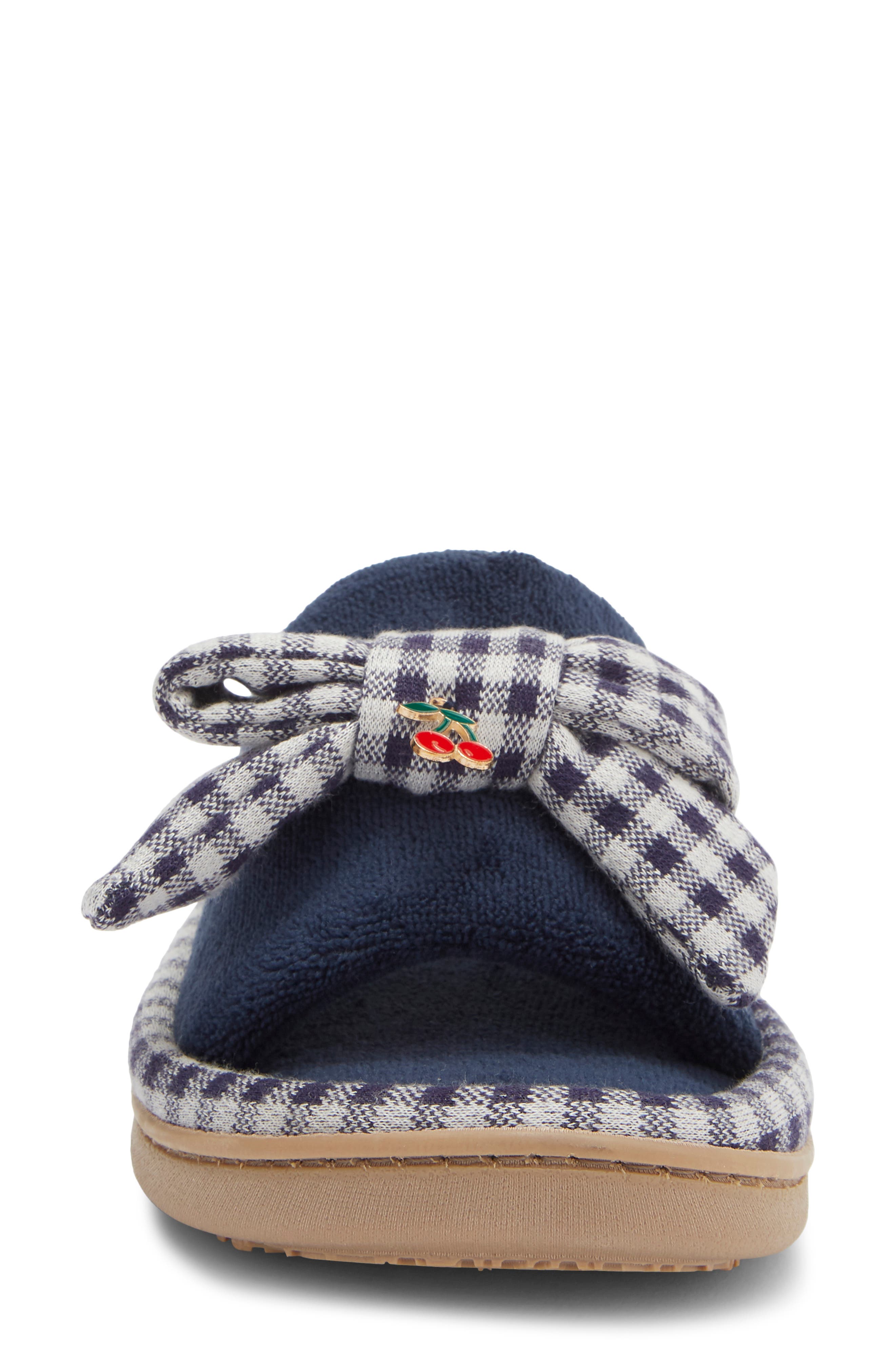 Microterry Bow Slide Slipper, Alternate, color, NAVY