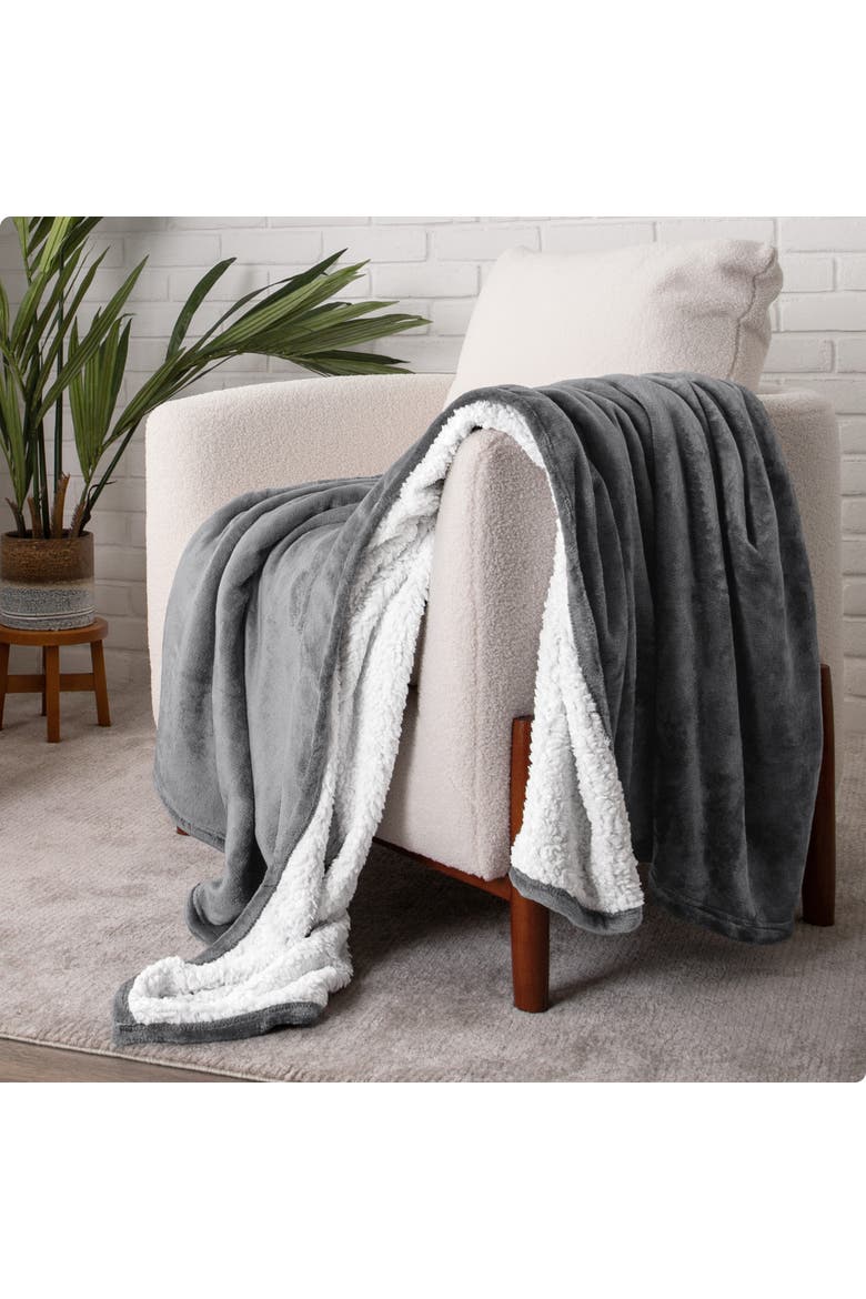 Reversible Plush Fleece Blanket, Alternate, color, Grey