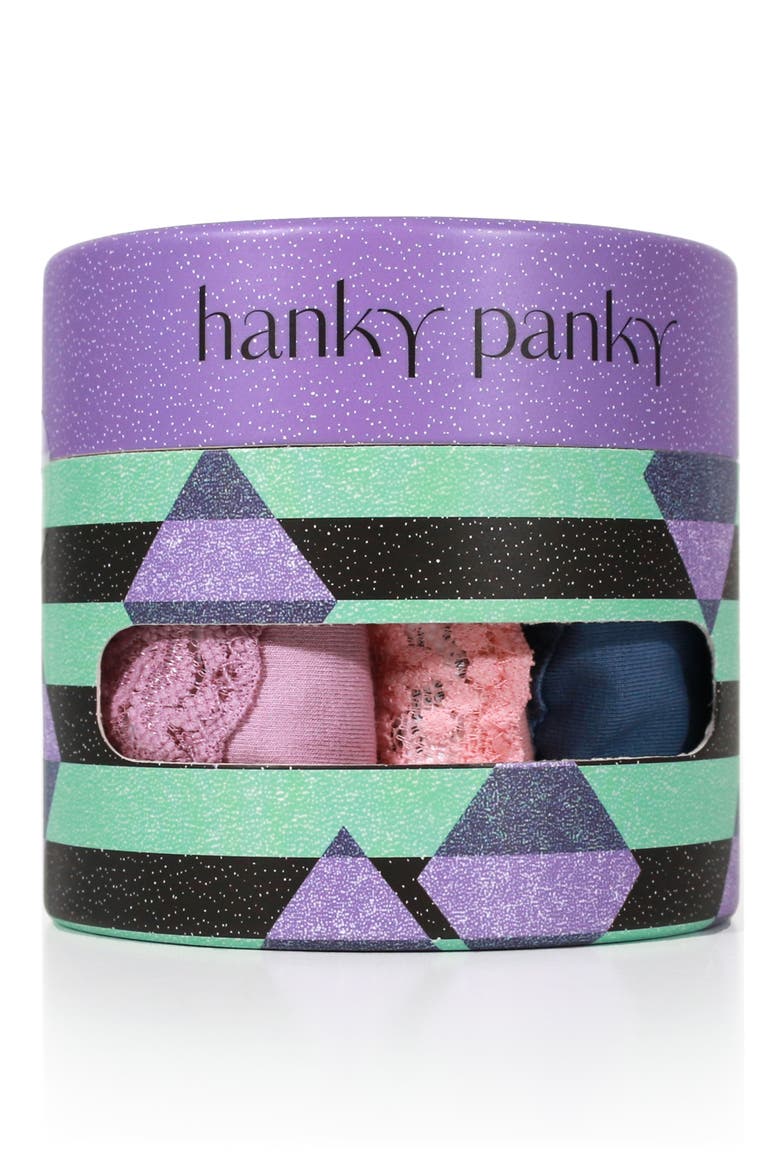 Holiday Assorted 3-Pack Low Rise Cotton Thongs, Main, color, LAVENDAR/ PINK/ BLUE