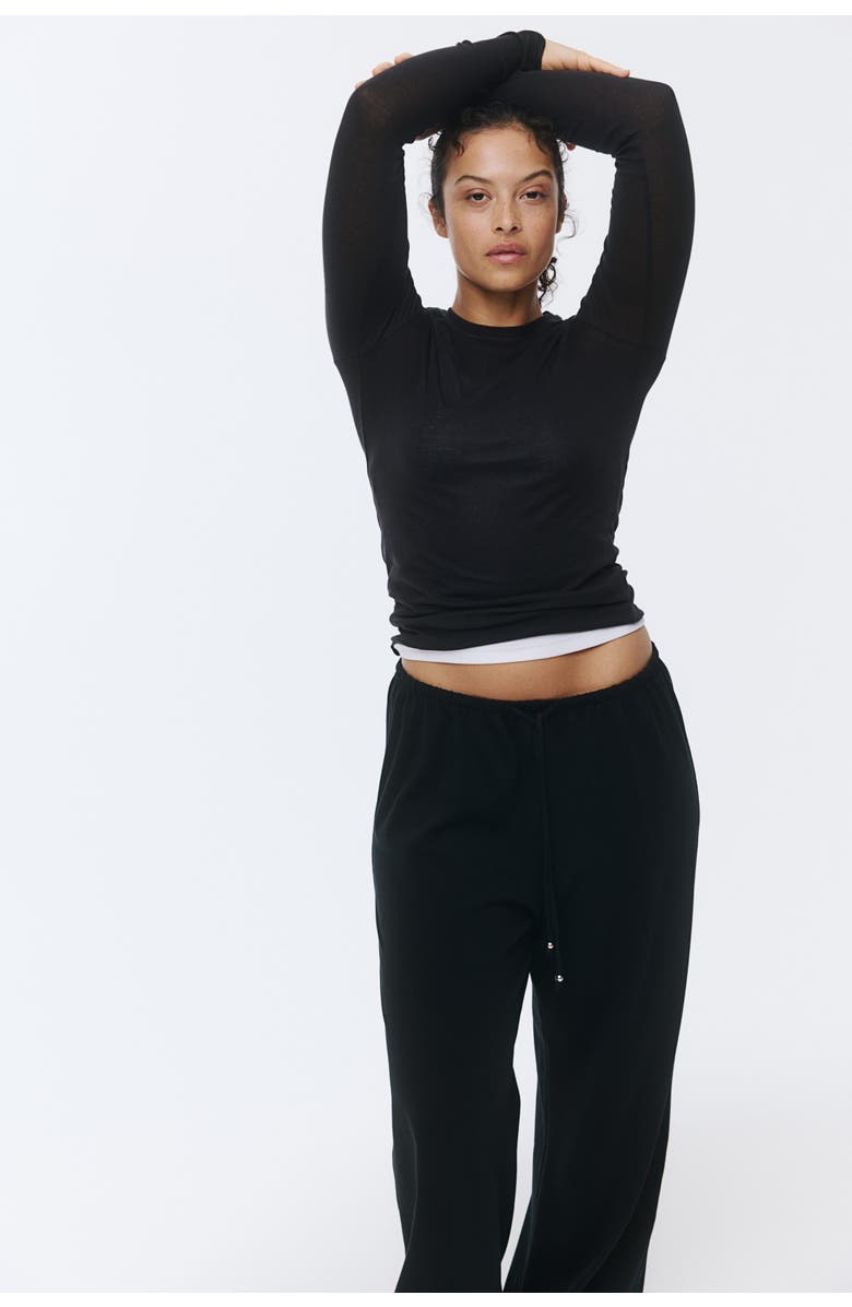 H&M Cotton drawstring pants, Alternate, color, Black