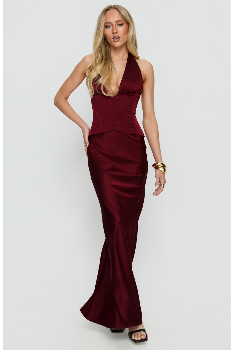 In a Trance Corset Halter Gown, Alternate, color, RED