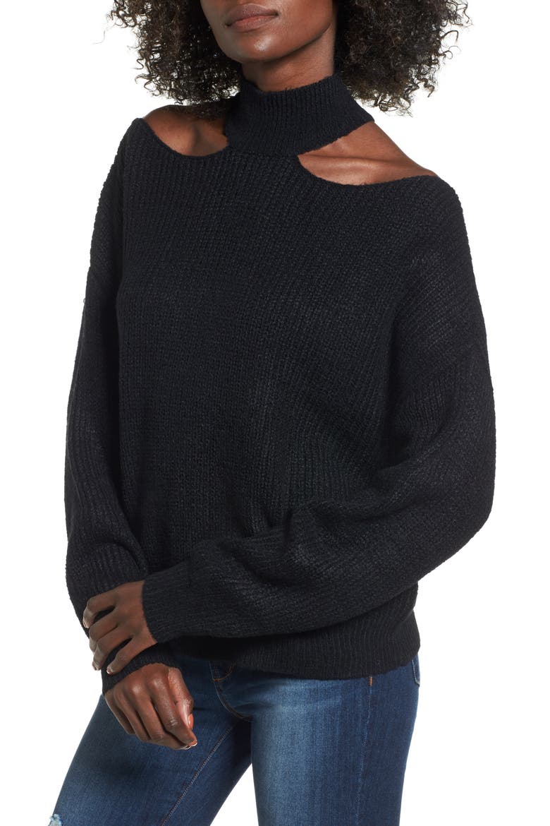 Cutout Turtleneck Sweater, Main, color, BLACK