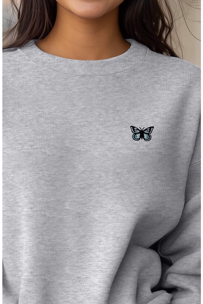 Butterfly Relaxed Sweatshirt, Alternate, color, Heather Gray