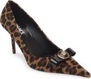 Versace Leopard Genuine Calf Hair Bow Pointed Toe Pump