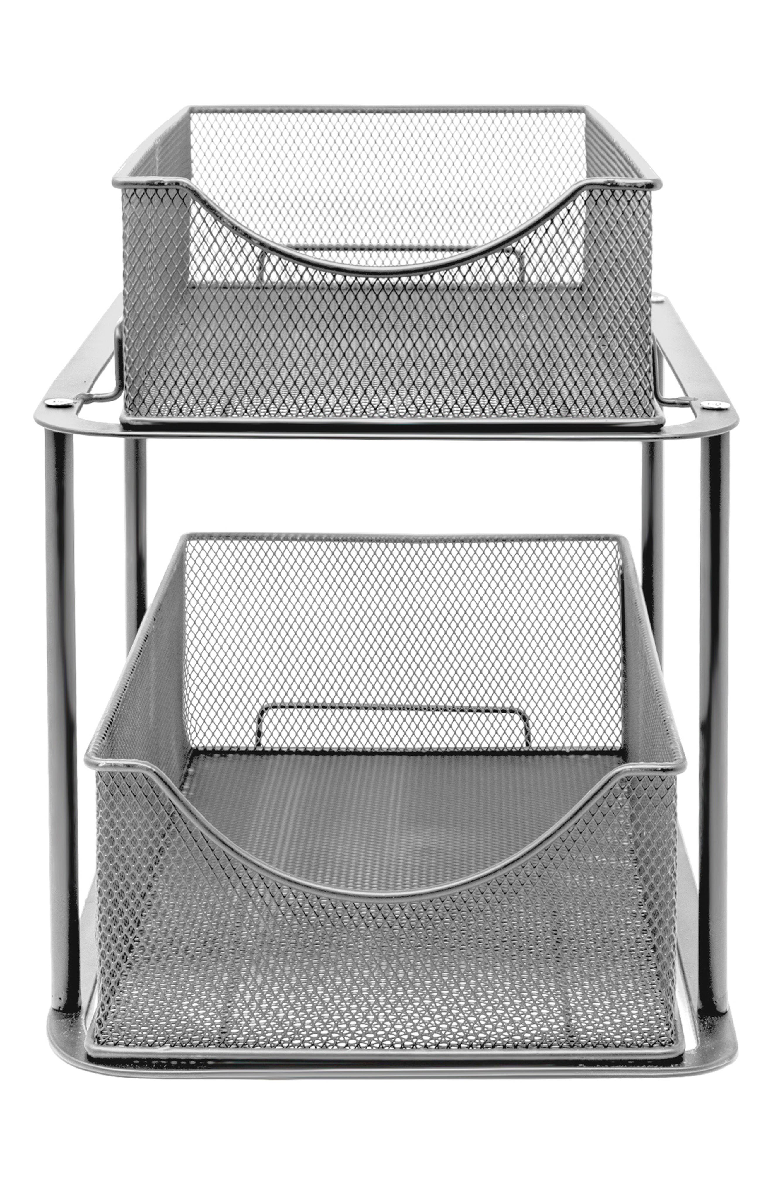 SORBUS Silver-Tone 2 Tier Mesh Sliding Drawer Organizer Basket