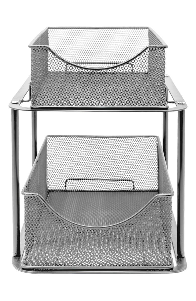 SORBUS Silver-Tone 2 Tier Mesh Sliding Drawer Organizer Basket, Main, color, Silver