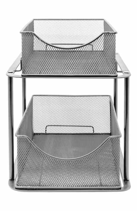 SORBUS Silver-Tone 2 Tier Mesh Sliding Drawer Organizer Basket