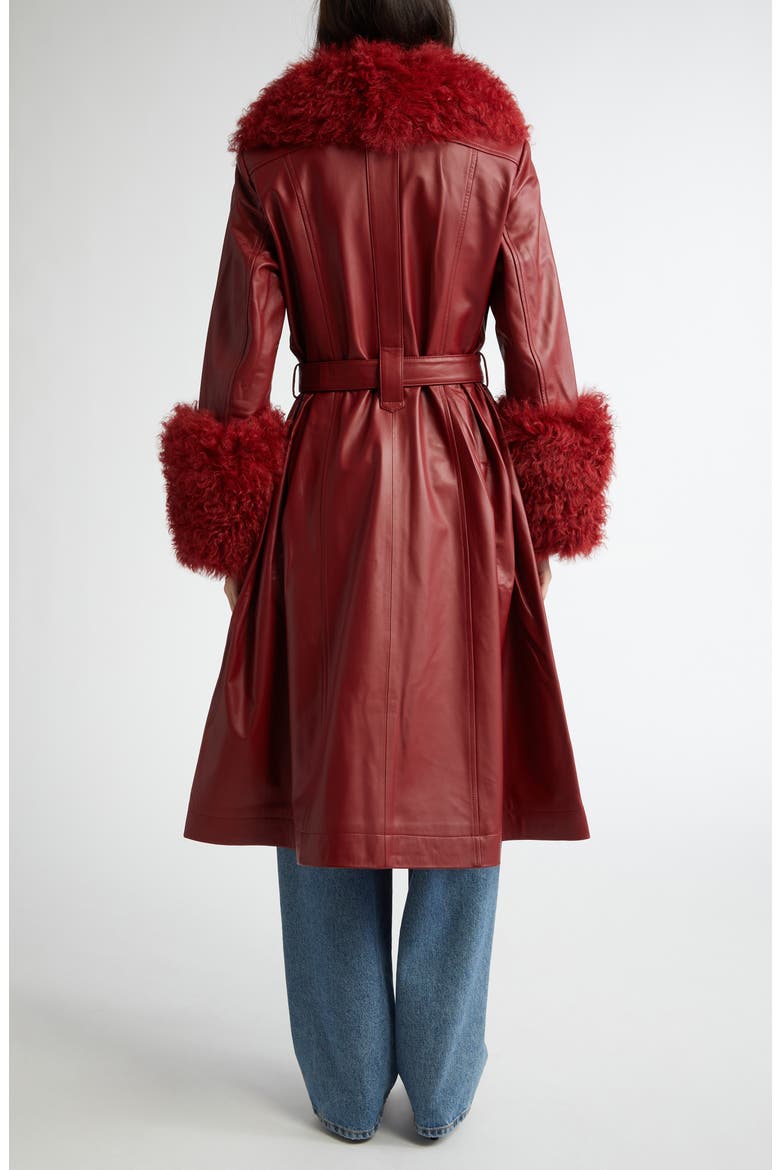 Foxy Genuine Shearling Trim Leather Coat (Nordstrom Exclusive), Alternate, color, SYRAH