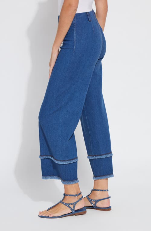Lyssé Pull-on Fringe Crop Wide Leg Jeans In Mid Wash