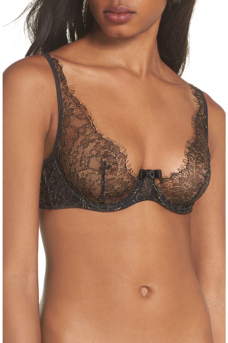 Jardin Imperial Underwire Balconette Bra, Main, color, BLACK / GOLD