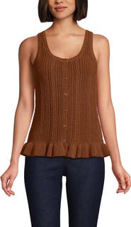 Lands' End Cotton Boucle Ruffle Hem Sleeveless Sweater