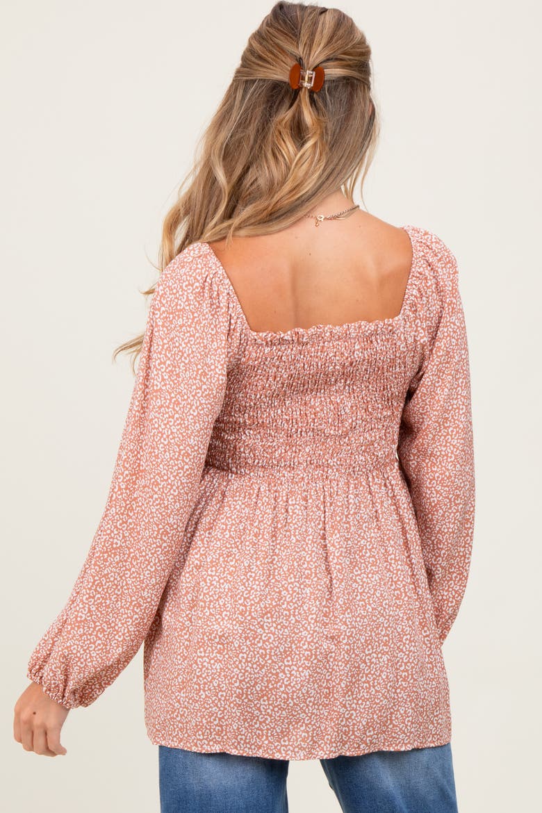 Printed Smocked Tunic Top, Alternate, color, Mauve