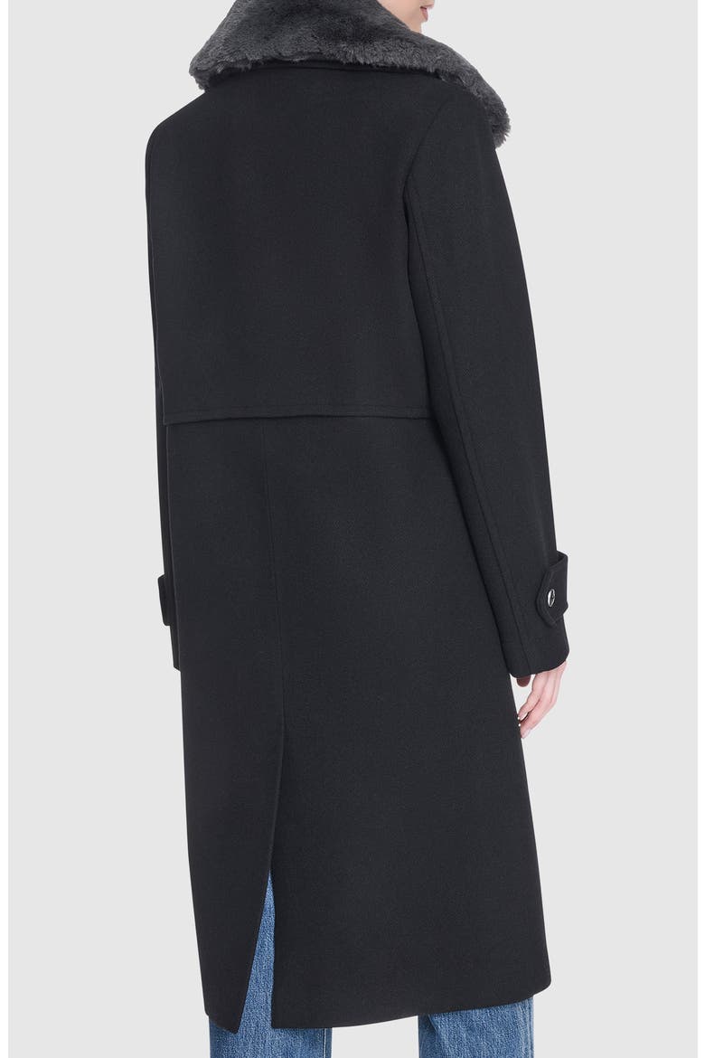Faux Fur Collar Wool Blend Coat, Alternate, color, BLACK