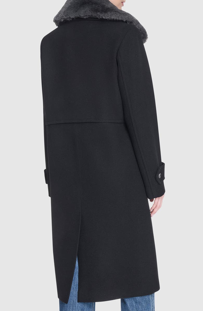 Andrew Marc Faux Fur Collar Wool Blend Coat, Alternate, color, Black