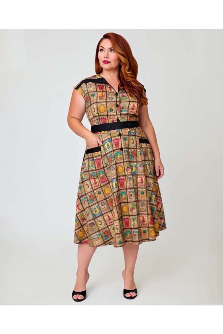 Plus Size 1950s Hedda Swing Dress, Main, color, Brown Tarot Print
