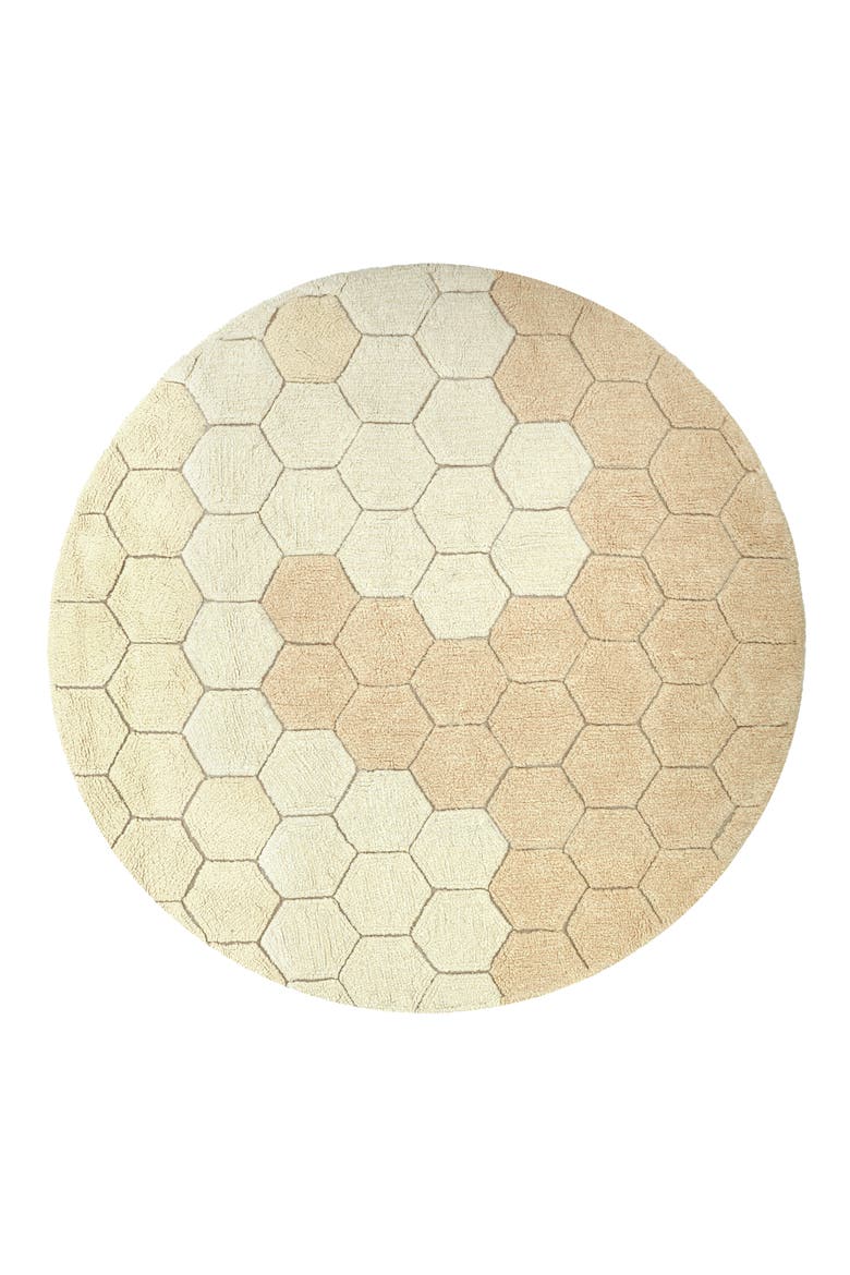 Honeycomb Washable Cotton Blend Round Rug, Main, color, GOLDEN
